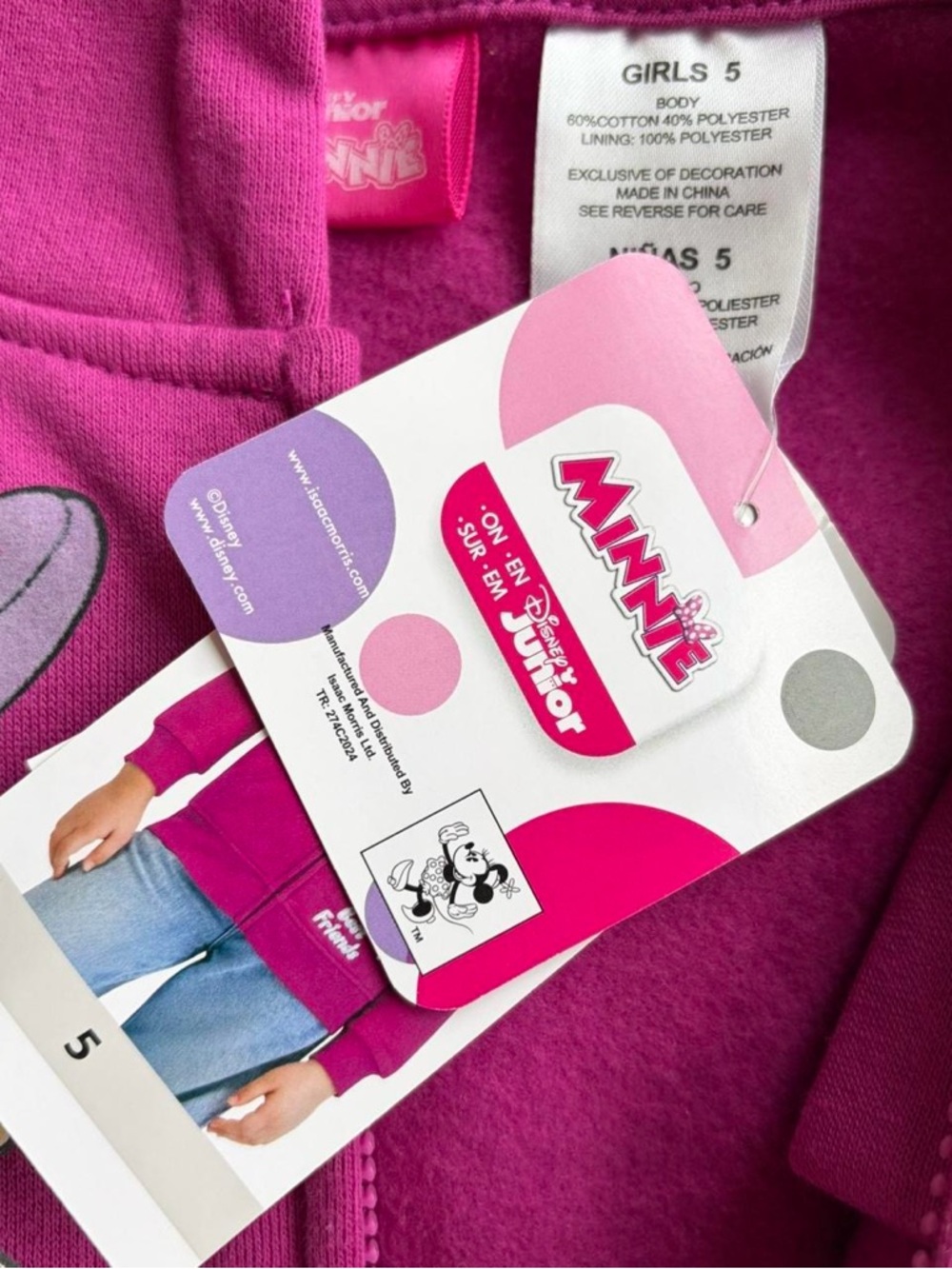 NWT Disney Girls Fuchsia Minnie & Daisy Zip Hoodie Size 5 - Picture 6 of 6